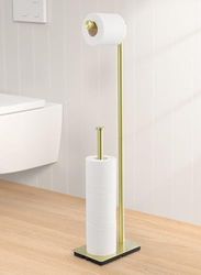 KES Porta Carta Igienica da Terra Portarotolo Bagno Supporto Carta Igienica Acciaio Inossidabile SUS304 Piantana Portarotolo Oro Spazzolato, BPH286S1B-BZ