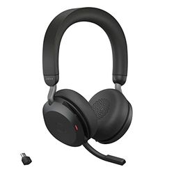 Jabra Evolve2 75 Auriculares Estéreo Inalámbricos para PC con tecnología de 8 micrófonos-Auriculares de Doble Espuma y Cancelación de Ruido Activa, Adaptador Bluetooth USB-C-Para MS Teams-Negro