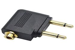 System-S - Adaptador para Auriculares de avión (Doble Conector Jack de 3,5 mm, acodado a Conector estéreo de 3,5 mm)