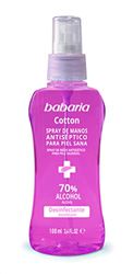 Babaria - Spray de Manos Antiséptico Cotton, Desinfectante, con Algodón y Rosa Mosqueta, Protege, Cuida, Hidrata y Nutre la Piel, con Perfume Floral, 70% de Alcohol, Sin Aclarar - 100 ml