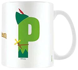 Disney Alphabet Personalised Mug (P for Peter Pan Design) 11oz Ceramic Coffee Mug in Presentation Disney Gift Box - Official Merchandise, Green