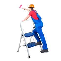 Avilia Taburete Plegable de 2 peldaños de Aluminio Blanco/Azul – Diseño Ahorra Espacio, Multiusos para Interior/Exterior – Estable, Ligero y portátil – Ideal para casa, Oficina, jardín – 80 x 36 x 80