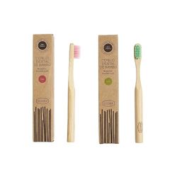 Irisana - Toothbrush - in Green - 3 x 16 x 2 cm - Children's Model - Bamboo Wood - Vegan - Activated Carbon Double Bristles - Waxed Handle