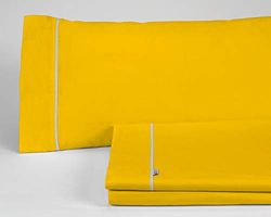 Juego de sábanas liso color mostaza Cama de 150 (4 piezas) - 50% algodón / 50% poliester - 144 hilos - gramatura: 115