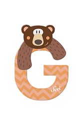 Sevi 83007 houten letters G Grizzlybeer ca. 10 cm, deurletters voor kinderkamer, ABC educatief speelgoed van hout, educatief speelgoed voor kinderen vanaf 3 jaar, letterdieren, oranje/bruin