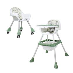 Mobiclinic® kids, Chaise haute évolutive, 2 en 1, Hauteur réglable, Double plateau, 6-36 mois, Forest, Harnais de sécurité 5 points, Roues amovibles, Jusqu'à 35 kg, Panier rangement, 360º