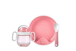 Mepal – Baby dinnerware 3-Piece Set Mepal Mio – Includes Leak-Proof Sippy Cup, Trainer Plate & Trainer Spoon – Dishwasher Safe & BPA-Free - Set of 3 - Deep Pink