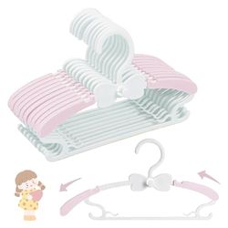 WJWSKI 28–37 cm barnhängare i plast - 20 st stapelbara barnhängare, utdragbara babyhängare, för barn- och babykläder, utrymmesbesparande, rosa och vit