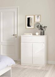 Dmora Buffet avec Portes et Un tiroir, Couleur Blanc Brillant, 80 x 100 x 41 cm, 2 Ante e 1 Cassetto