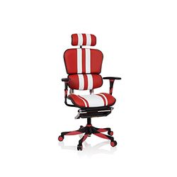 hjh OFFICE 652422 Silla Gaming ERGOHUMAN Elite Cuero Rojo/Blanco, Sillón Ejecutivo con reposapiés, reposabrazos Plegables