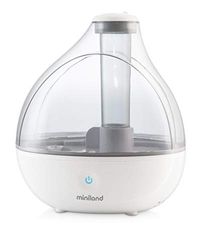 Miniland Humidrop Humidificador ultrassónico de grande autonomia, com luz de empresa, fluxo de vapor regulável e possibilidade de incluir essências.