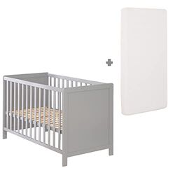 roba Lit Cododo 60 x 120 cm - Réglable en hauteur - 5 Barreaux Amovibles + Sommier à Lattes + Matelas Inclus - Gris
