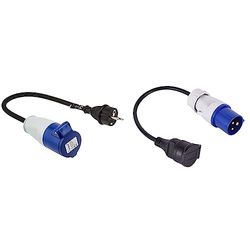 Perel ECEEC 40 cm Adaptor Cable Schuko Plug to CEE Socket & Electraline 20848043M Adaptateur pour caravanne, Bleu