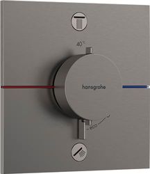 hansgrohe ShowerSelect Comfort E - Miscelatore termostatico incasso, Rubinetto termostatico con blocco di sicurezza (SafetyStop) a 40° C, Termostato quadrato, 2 utenze, cromo nero spazzolato