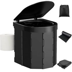 PAHTTO Draagbaar campingtoilet, opvouwbaar toilet voor volwassenen met deksel en intrekbare toiletpapierhouder, waterdicht porta-potje met draagtas voor kamperen, wandelen, vissen, lange reizen,