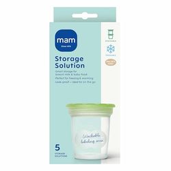MAM Recipiente de conservação, reutilizável e compatível com saquetes, tira de medição, sistema anti-terrames, adequado para micro-ondas, congelador, aquece os biberões e frigorífico, pack de 5