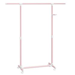 SONGMICS Clothes Rack with Castors, Garment Rack, Adjustable Height Between 97-165 cm, Clothes Rail with Extendable Bar, Side Hooks for Accessories and Bags, Jelly Pink LLR001R02