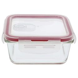 Amig - Glass Food Storage Container | Airtight with Silicone Seal | Microwave & Oven Safe | Ideal for Work & Travel | Square & Stackable, 690 Ml, Glass