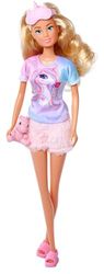 Steffi Love Pyjama, 2-faldigt sorterad, innehåller bara en artikel, lekdocka i enhörningspyjamas, med sovmask, tofflor och gosig enhörning, 29 cm, från 3 år