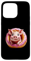 Cute Cartoon Pig Inside Pink Donut Float Case for iPhone 15 Pro Max