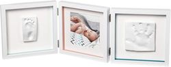 Baby Art My Baby Touch Set de moldura tripla para fotos e 2 pegadas de bebé em argila, lembrança das pegadas de mão e pé, cor branca