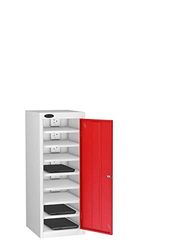 Single Door 8 Shelf Media Charging Low Locker, Red, Keypad Lock