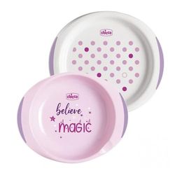 Chicco - Set Babyborden - 1 Soepbord en 1 Plat Bord - Antislip Onderkant en Handgrepen - Ergonomische Grip - 12+ Maanden - Roze
