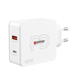 SKROSS - Multipower 2 PRO+ USA - Caricabatterie per PC, Tablet, Smarthone con Ricarica Rapida 48 W - Caricatore con 2 dispositivi USB (1 USB 18W e 1 USB C 48W) con Presa USA