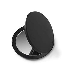 Manicare Espelho de bolso dobrável compacto de dupla face, espelho de beleza redondo preto, acabamento suave ao toque, perfeito para bolsa, carteira, bolsa e viagens