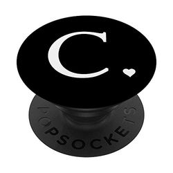 Popsockets- Corazón, Blanco, Letra C Inicial Monograma, Negro, Minimo PopGrip: Agarre intercambiable para Teléfonos y Tabletas