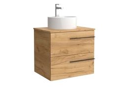 Mueble de Baño Yara 60cm Roble | Lavabo sobre encimera Porcelana Centrado