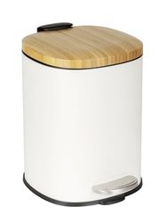 WENKO Secchio per cosmetici mod. Fianema, 3 l, bianco con coperchio in bambù, chiusura automatica, in metallo, plastica, 17 x 23,5 x 21 cm, colore nero naturale