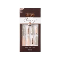 KISS Premium Classy Kit de manucure française avec strass et 30 ongles à coller Rose