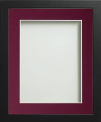 Frame Company Connolly Range Black Wooden Picture Photo Frame with Plum Mount, 16x12 for pic size 14x10 *Choice of Sizes* Fitted with Real Glass