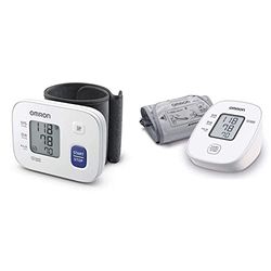 Omron Tensiómetro de muñeca RS1, monitor de presión sanguínea para el hogar o portátil + X2 Basic Tensiómetro, monitor para medir la presión arterial en casa