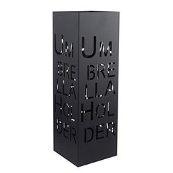 Baroni Home Portaombrelli Porta Ombrelli Design Moderno in Metallo con Intaglio Scritta Umbrella Holder Nero con Gancino e Vaschetta Scolapioggia Rimovibile 15,5X15,5X49 cm