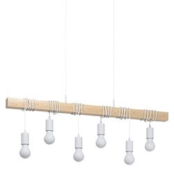 Eglo Candeeiro de teto Townshend, candeeiro de teto com 6 focos de design industrial, candeeiro suspenso retro de aço e madeira, cor branca, castanho, suporte de lâmpada E27