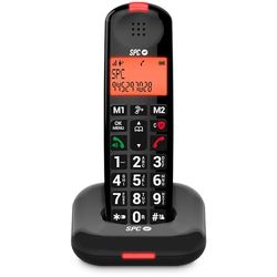 SPC Comfort Kairo - Téléphone sans Fil Seniors avec Grandes Touches, Son amplifié, Compatible avec appareils auditifs, Fonction de Blocage d'appel, Signal Lumineux et 2 mémoires directes - Noir