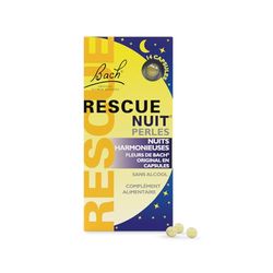 Rescue Nuit Perles, Participe à des nuits sereines, sans alcool, Vegan, Complément alimentaire, Soutien du sommeil, Capsule 1 Boîte de 14