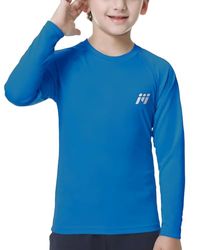 MEETWEE Boy Kid's Long Sleeve Rash Guard Shirt Dark Blue