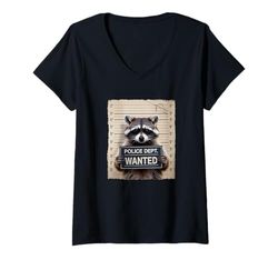 Womens Mugshot Style Art Raccoon Sunglasses Raccoons V-Neck T-Shirt