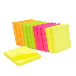 WAYTEX 1200 foglietti autoadesivi riposizionabili, colori fluo assortiti, 12 blocchi da 100 fogli, 75 x 75 mm, giallo, arancione, rosa, verde