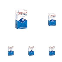 Polident Corega - Polvere ultra adesiva, per protesi dentarie parziali o complete, in polvere adesiva senza zinco, fissaggio tutto il giorno, 40 g (Confezione da 5)