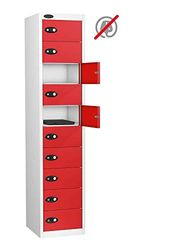 10 Door MEDIA Storage Locker, Red, Hasp Lock