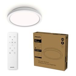 Philips Plafonnier LED avec télécommande, Rond, 30 cm, Lumière blanche réglable et dimmable, Idéal pour le salon ou la chambre, Sans scintillement ni éblouissement, Design moderne, Blanc