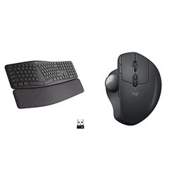 Logitech ERGO K860 Wireless Ergonomic Keyboard - Grey & MX Ergo Wireless Trackball Mouse, Bluetooth Or 2.4GHz with Unifying USB-Receiver, PC/Mac/iPad OS - Black