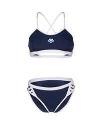 arena Icons Bikini croisé dans Le Dos uni Maillot de Bain Deux pièces, Navy-White, 10A Femme