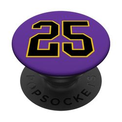 Número 25 en estilo deportivo universitario negro y amarillo PopSockets PopGrip Adhesivo