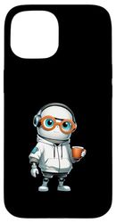 Simpatico robot con tazza di caffè e occhiali Custodia per iPhone 15
