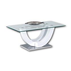 Stella Trading Tavolino da caffè Swing Bianco Lucido, Elegante Tavolo in Vetro con Struttura Curva a Forma di U per Il Vostro Salotto, Legno, 120 x 48 x 60 cm